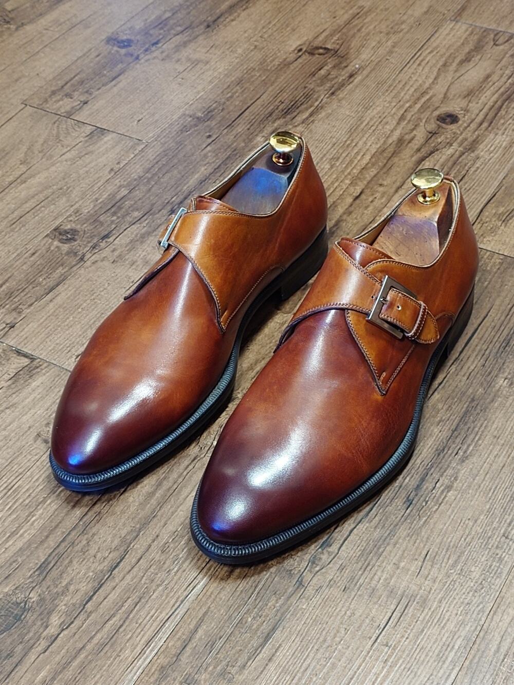 Magnanni Men's Monk Strap Dress Shoes Size 10M Light Brown Burnish
